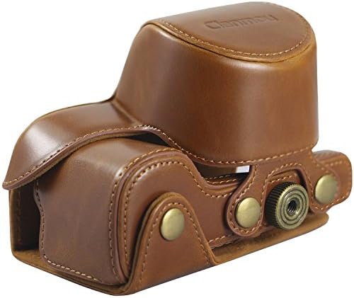 Clanmou Leather Camera Case Protective Bag Cover for Sony Alpha A6000 16-50mm Lens / Nex 6 with Shoulder Strap Camera Waterproof Cloth Bag Light Brown