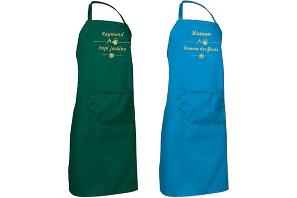 Vanevitch Tablier de jardinage brodé et personnalisé avec un prénom textes, cadeau personnalisé jardinage, femme homme, cadeau maman, fête des mères, noel, anniversaire