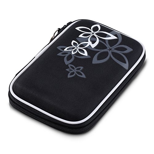 kwmobile Hardcase Tasche Hülle für externe Festplatten (2,5″) mit Blumen Spitz Umriss Design – Schutzhülle in Weiß Grau Schwarz - 5