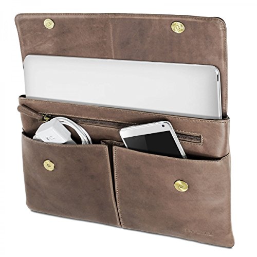 ROYALZ Schutztasche Leder für Apple MacBook 12 Zoll Tasche (ab 2015) mit Retina Display Schutzhülle Lederhülle Notebook Case Retro Vintage Look Leder grau /braun - 5