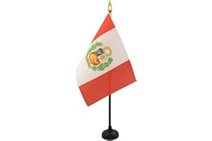 AZ FLAG - Tischflagge Peru - 15x10 cm Goldene Splitze - Peruanische Tischfahne 10 x 15 Cm - Flaggen