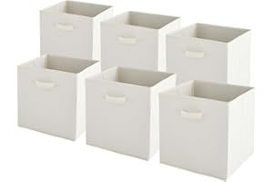Box and beyond - Lot de 6 bacs de Rangement intissés Pliables - Blanc Coton - 31x31x31cm