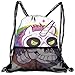 Produktbild RAINNY Drawstring Backpacks Bags,Doodle Style Cartoon Unicorn Skull with Green Eyes with Rainbow Background Funny,5 Liter Capacity,Adjustable