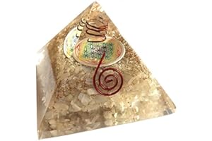 Orgonite pyramide fleur de vie Pierre de lune - Base 7 cm - (Elle développe l'intuition et les dons de voyance)