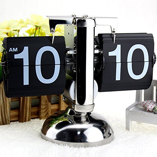 Anself Kleinen Maßstab Table Clock Retro Flip über Clock Edelstahl Flip Innenzahnradpumpen betrieben Quartz Uhr schwarz/weiß - 2