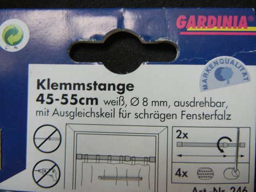2 Stück Gardinia Klemmstange für Kunststofffenster, Farbe weiß , ausdrehbar von 45 cm – 55 cm - 2