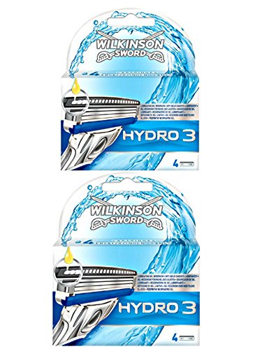 Wilkinson Sword Hydro 3 Razor Blades for Men 8 Blades - 2 Packs of 4 Blades