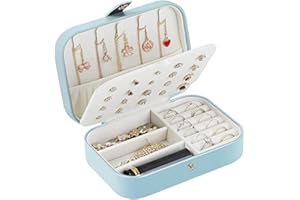 LATIT Jewellery Box Organiser Three Layers PU Leather Jewelry Storage Case for Rings Earrings Necklace Bracelets Faux Leather Jewelry Gift Box Girls Women (Blue)