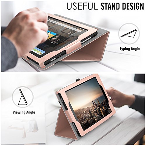 MoKo Hülle für Fire HD 8 2016 – Kunstleder Ständer Schutzhülle Smart Cover mit Auto Schlaf / Wach Funktion und Stift-Schleife für Fire HD 8 Tablet (6. Generation – 2016), Rose Gold - 5