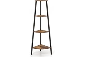 SFAREST Corner Shelf, 4-Tier Freestanding Wooden Ladder Bookcase, Storage Open Display Shelving Unit for Living Room Bedroom Hallway(Rustic Brown, 36 x 34 x 126 cm)