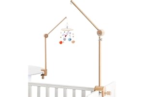 let's make Mobile Verbesserte Version Halterung Holz für Babybet, Höhenverstellbarer & 360° Drehbarer Mobile Arm mit Erweiterter, Mobile Halterung für Babybett Zubehör, Kinderzimmer Deko