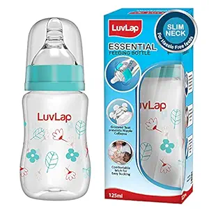 Luvlap Anti-Colic Slim Wild Flowers, BPA-free Regular Neck Baby Feeding Bottle, 125ml, Green