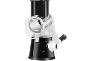 PEPPY Manual Rotary Cheese Grater with 3 Interchangeable Blades, Kitchen Mandolin Slicer and Shredder for Easy and Fast Slicing of Cheese, Vegetables, Potatoes, Carrots, Nuts, Chocolate. Black