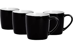 Argon Tableware Coloured Coffee Mugs - Black - 350ml - Pack of 4 - Gloss Ceramic Stoneware Latte Cappuccino Cups Hot Chocolate Cups Colourful Mug Set with Handle