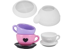 ADDLOTLOT Coffee Cup Resin Mold Tea Cup and Saucer Shape Silicone Mold Set Candle Vessel Silicone Mold Creative Silicone Resin Mold Container Storage Jar Coaster Tray Mold Container Coaster for Home Decoration