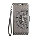 Produktbild Huawei P10 Plus Hülle,Surakey Huawei P10 Plus Tasche Leder Flip Case Brieftasche Etui Schutzhülle,Henna Mandala Blumen Muster PU Leder Flip Hülle Handytasche für Huawei P10 Plus, Grau