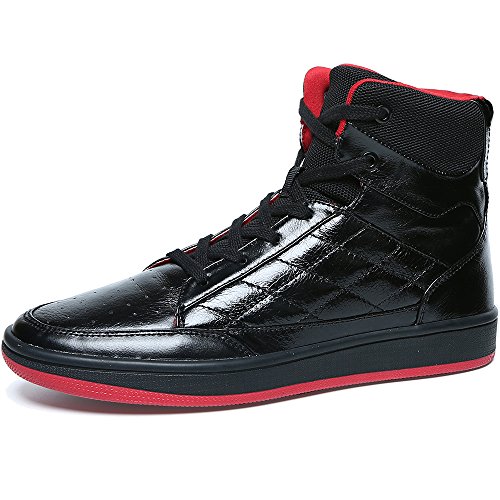 Soulsfeng Men Women High Top Skateboarding Shoes Flat Lace Up Top Layer Leather Casual Black Boots(UK11.5=EUR4