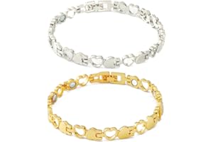 Teegxddy Pulsera magnética de Acero de Titanio de Moda, magnéticas, Pulsera de Terapia magnética Ajustables, Mejora la circulación,plata y oro