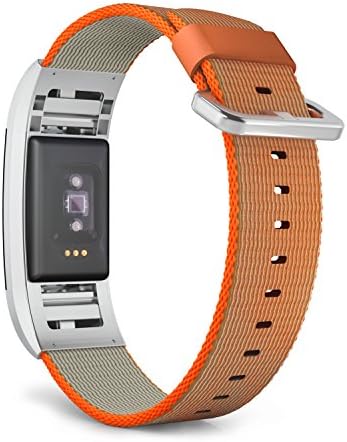 MoKo Watch Band for Fitbit Charge 2, Fine Woven Nylon Adjustable Replacement Band Sport Strap with Metal Connector and Classic Buckle for 2016 Fitbit Charge 2 Fitness Wristband, Bright Orange & Gray