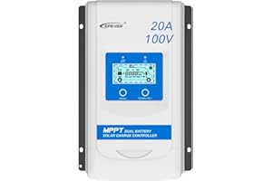 EPEVER® MPPT DuoRacer 20 A regolatore di carica solare DR2210N per 2 batterie, 12 V/24 V, per auto, PV 100 V (DR2210N)