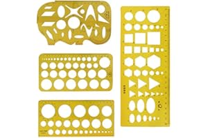 BAIJ Geometric Drawing Template, 4 Pcs Plastic Geometry Stencil Set for Measuring Drawing Building, Maths Set for Office and School Contain Scale Ruler, Circle, French Curves, Electrician Graphics