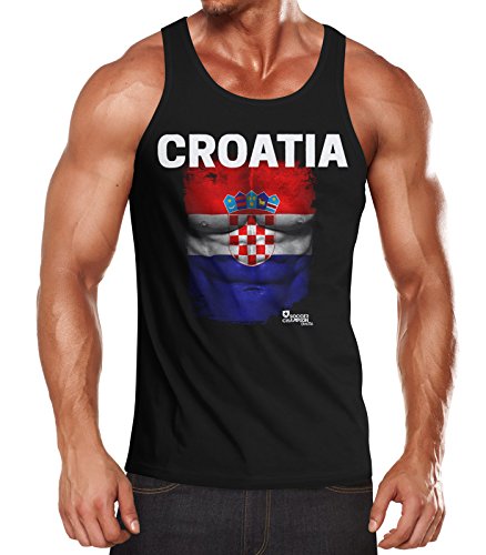 EM Tanktop Herren Fußball Kroatien Croatia Flagge Fanshirt Waschbrettbauch Muskelshirt MoonWorks® schwarz L
