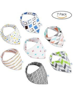 GHB Baby Dreieckstuch Lätzchen Halstuch 7er Pack mit unterschiedlichen Muster Unisex Spucktuch mit Druckknöpfen