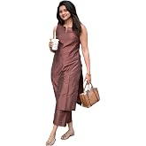 ANNI Designer Women’s Rayon Viscose Straight Solid Kurta with Palazzo Set | Sleeveless Ethnic Wear | Comfortable Two Piece Ou