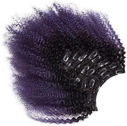 KinkyCurly Hair Extensions Clip in Human Hair Ombre Color 18" 120G 10Pcs/Lot (1B Purple)