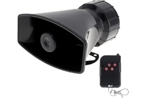 EPATHCHINA Laute Autosirene mit 7 verschiedenen Tönen, Fahrzeughorn für Krankenwagen, Sirene, Verkehrsgeräusche, mit schwarzer Fernbedienung, 12 V, 100 W