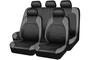 Mulcort 9 Pieces Car Seat Covers Universal PU Leather Seat Protector Full Set Automobile Interior Accessories for Car SUV Vehicle-Grey