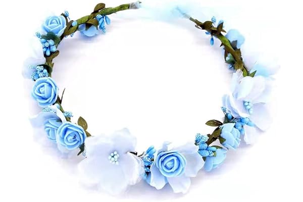Couronne de fleurs - Accessoire de cheveux pour mariage - Pour plage, mariage, mariée, photographie, fête, fête des mères - Bleu