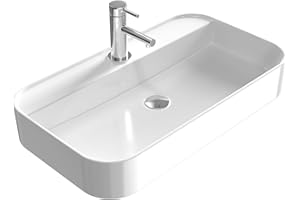 ‎EMKE EMKE Waschbecken Aufsatzwaschbecken 70 x 40 x 11 cm, Hängewaschbecken für Badezimmer Gäste WC, Eckig Handwaschbecken Waschtisch Bad Waschbecken Klein Wandwaschbecken Waschschalen Weiß