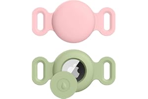 OUMIDA AirTag Cane & Gatti Collare per Apple,2 Pezzi Porta Air Tag Animale Cover Protettiva GPS Tracking Finder Accessories Anti-perso Custodia Impermeabile (Tè Verde+Rosa,Piccolo)