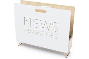 Balvi Revistero News Color blanco Para revistas, catálogos y diarios Con asa Madera DM