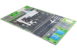 Rururug Kinderteppich Spielmatte, Flughafen Landebahn Flugzeug Kinderteppiche für Spielzimmer und Kinderzimmer, weicher Faltbarer Raumdekor-Teppich(80X120CM)