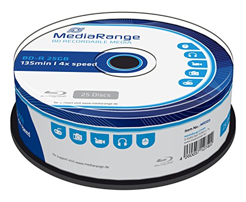 MediaRange MR503 25GB BD-R 25pieza(s) disco blu-ray lectura/escritura (BD) - BD-RE vírgenes (BD-R, 25 GB, 4x, Caja para pastel, 25 pieza(s))