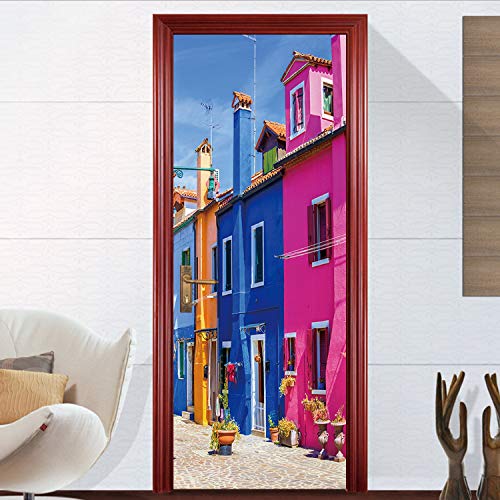 Miss Zhangs Shop Venice Street Blue House Pegatinas De Puerta Europea Decoración Para El Hogar Puerta Mural Autoadhesivo Pvc Wallpaper Puerta De - 