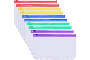 TSLRSA 10Pcs Plástico Bolsas de Hojas Sueltas - Carpeta Transparente con Cremallera A5, Bolsas de Carpeta de 6 Agujeros, para Carpeta Anillas A6, Budget Binder