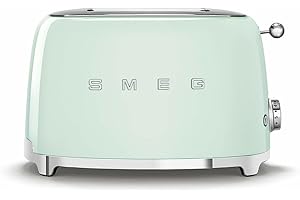 Smeg, Grille-pain 2 Tranches TSF01PGEU, 2 Fentes 36 mm, 6 Niveaux de Brunissage, Fonction Chauffage, Décongélation et Bagel, Éjection Automatique du Pain, Ramasse Miettes, 950 W, Vert Pastel