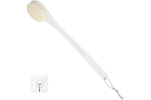 ZARCKER Rückenbürste Dusche, Rückenbürste Zum Duschen Für Senioren, Duschbürste Rücken, Badebürste Mit Langem Stiel, Weiß