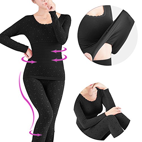 Damen-Thermounterwsche-SetThermo-Unterwsche-SetDamen-Funktionsunterwsche-SetHemd-Hose-SeamlessThermo-Funktionswsche-ohne-strende-Nhte-mit-ElasthanSchwarz
