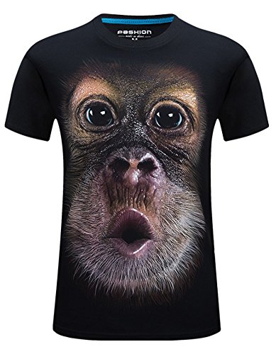 Angcoco Men's Short Sleeve 3D Digital Print Slim Fit T Shirts - Chimpanzee