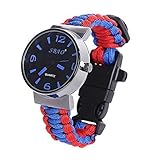 ZENDY Paracord Seilkreis Uhren-Armband mit Zündstein rostfreiem Schaber und Pfeife und Kompass Multifunktions -Outdoor-Survival-Tools (Armeegrün)