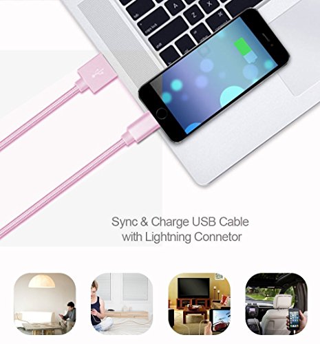 Lightning Kabel Pasway iPhone Ladekabel 3 Pack (1M, 2M, 3M) Nylon Geflochtenes USB Kabel mit Lightning Connector für iPhone 6/6 Plus/6S, iPad Air 2, iPad Pro und mehr Roségold - 3