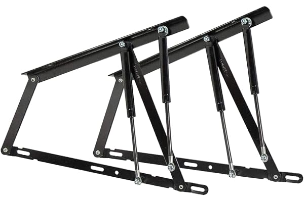 Jeu de 2 charnières à double piston pour lit coffre 200 cm - Spécial pour lits avec matelas lourd - Inclut 4 amortisseurs, écrous et rondelles - Cuens