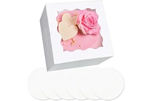 Gcardist Caja para tartas de 15,24 x 15,24 x 12,7 cm, 5 juegos de cajas blancas para tartas con ventana y 5 juegos de tablas redondas blancas de 15,24 cm, soporte para tartas de 15,24 cm (6 x 6 x 5
