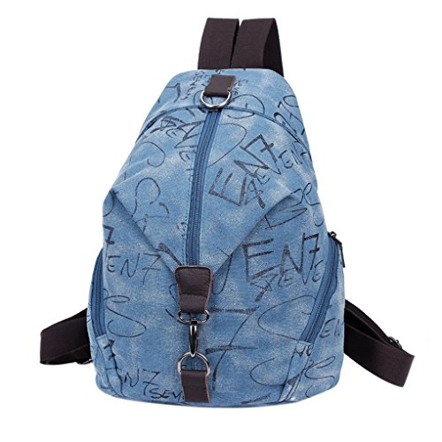 FakeFace Damen Retro Vintage Rucksack aus Cauvas Nylon und Leder mit Handyfach Ausweißfach Reißverschlussfach für Wandern Outdoor Reise