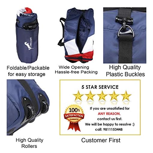 Chris & Kate Polyester Blue-White-Red 50 litres Travel Foldable Spacious Duffle Bag with Wheels Lightweight Trolley Bag with Space Saver Self Storage Luggage Bag for Women and Men 200 - Image 6