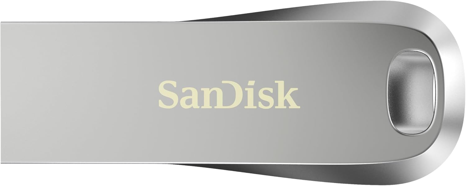 SANDISK Ultra Luxe Pendrive, USB Type-A, 128 GB (Unidad Flash, Velocidad de lectura hasta 400 MB/s, USB 3.2 Gen 1 + USB 3.0 compatible, Protección con Contraseña, RescuePRO Deluxe, Metálico) Plata